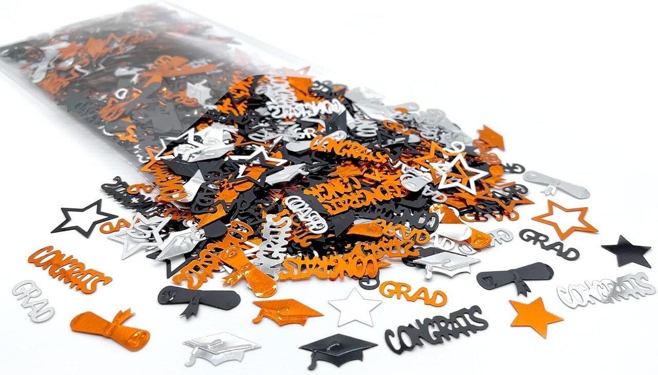 Congrats Grad Graduation Confetti 2025 - Pack of 1000 | Orange and Black Graduation Confetti for Class of 2025 Decorations